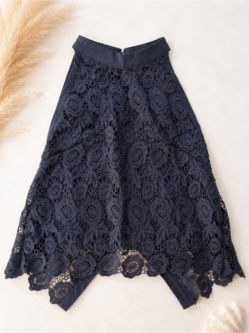 Celmia Collection Black Crochet Lace Halter Top Open Back Bow Detail
